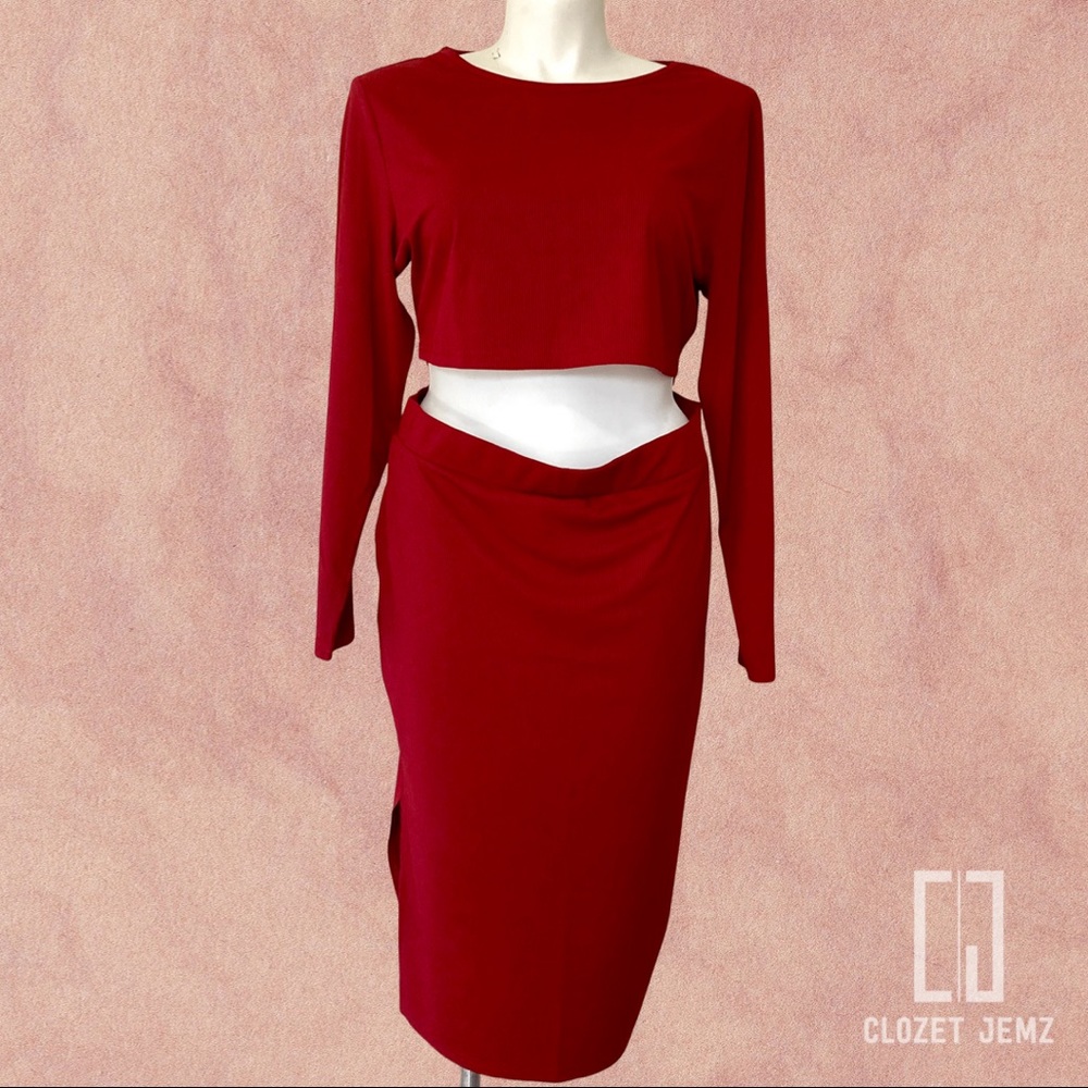 Women's 3XL Stretch Red Crop Top & Skirt Set - NEW